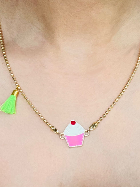 Handmade Gold-dipped Cupcake Necklace